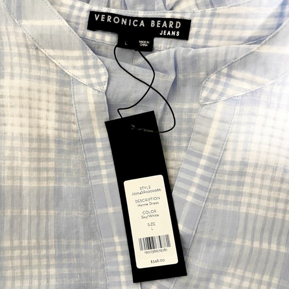 Veronica Beard NWT Short Sleeve Tie Waist Plaid Hanne Mini Dress Blue Size L - Picture 7 of 10
